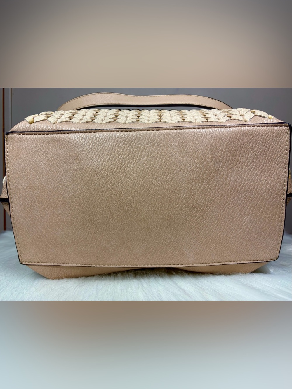 SONDRA ROBERTS Beige Woven Satchel w/Gold Hardware - Picture 11 of 13